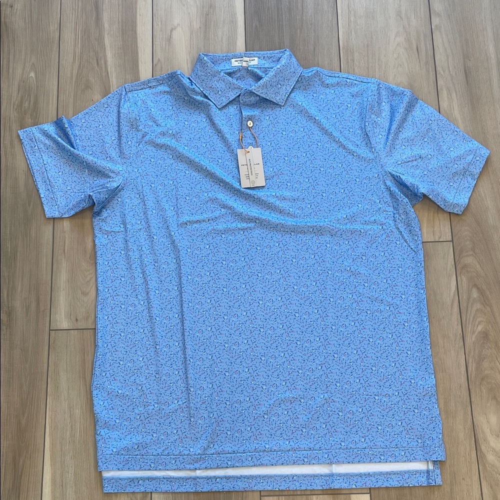 Peter Millar Light Blue Patterned Golf Shirt, birds